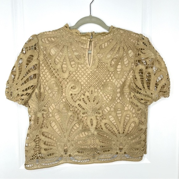 Frenchy Lace Crochet Puff Sleeve Crop Top | Size Large | Women - Picture 4 of 5